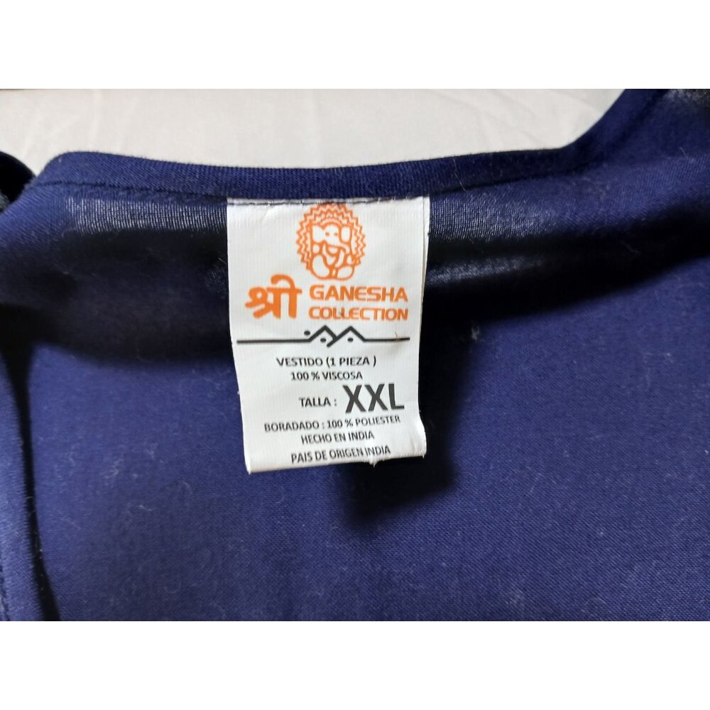Ganesha Collection Navy Blue Embroidered Dress XXL 100% Viscose India Travel - Picture 5 of 14